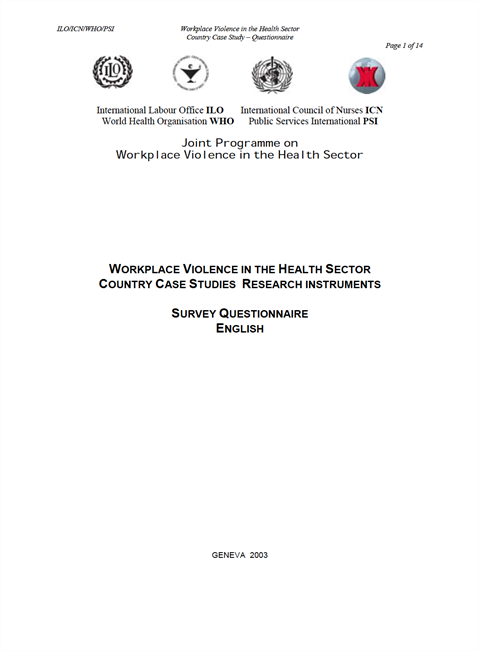Workplace Violence in the Health Sector - Country Case Study Research Instruments - Survey Questionnaire