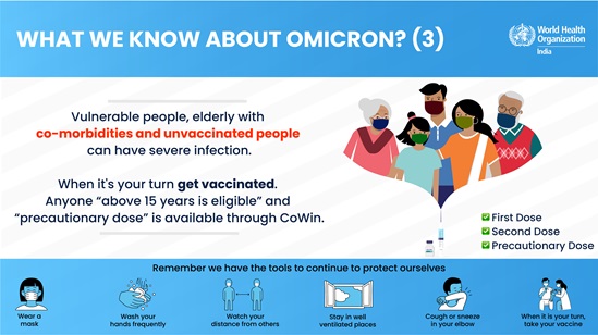 poster showing that elderly with co-morbidities and unvaccinated people are vulnerable