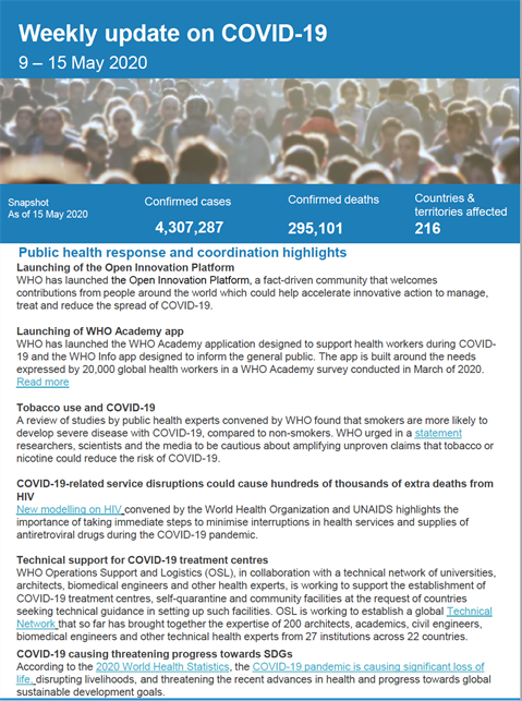 Weekly operational update on COVID-19 - 15 May 2020
